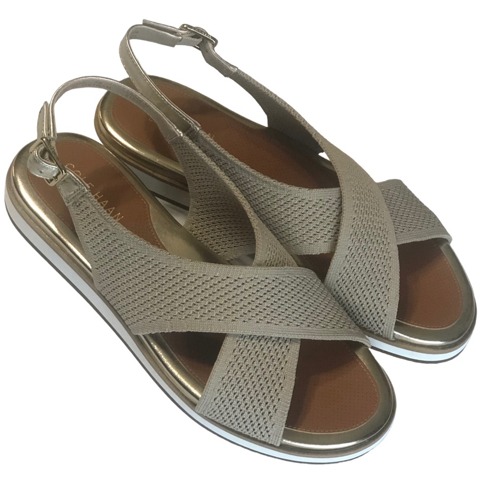 Cole Haan Grand Series Women's Size 7 Sandals Sling Back Beige Gold Buckle Tan